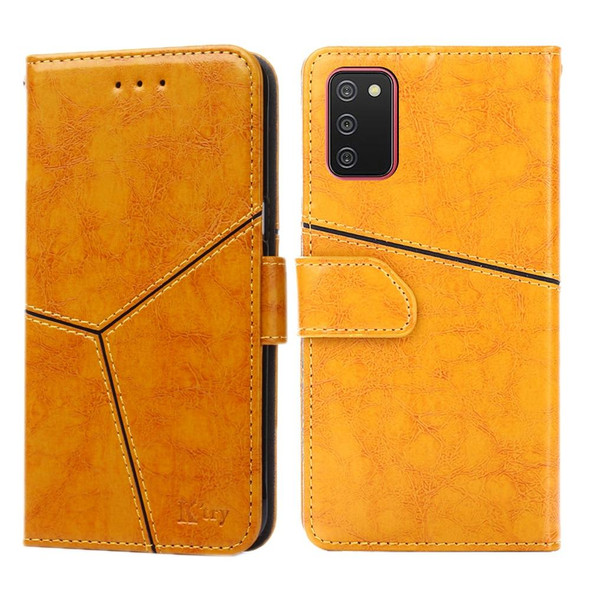 Samsung Galaxy A02s(EU Version) Geometric Stitching Horizontal Flip TPU + PU Leather Case with Holder & Card Slots & Wallet(Yellow)