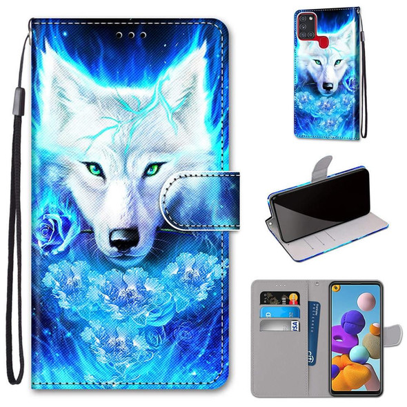 Samsung Galaxy A21s Coloured Drawing Cross Texture Horizontal Flip PU Leather Case with Holder & Card Slots & Wallet & Lanyard(Dick Rose Wolf)
