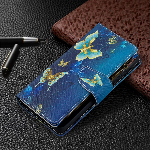 Samsung Galaxy S30 Ultra Colored Drawing Pattern Zipper Horizontal Flip Leather Case with Holder & Card Slots & Wallet(Gold Butterfly)