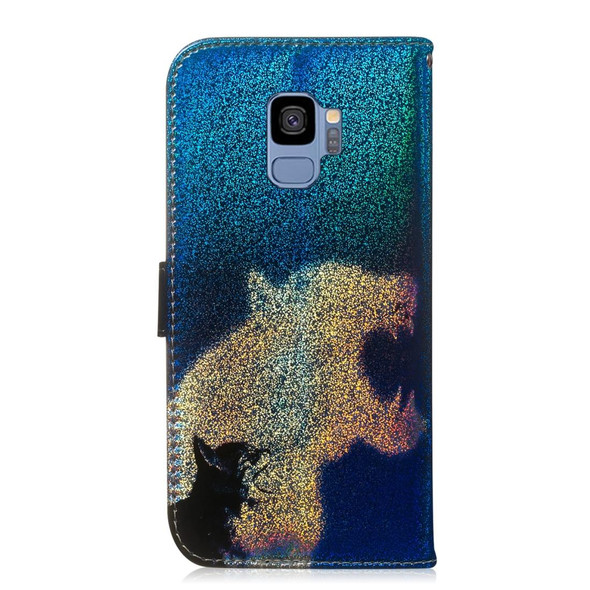 Colored Drawing Pattern Colorful Magnetic Buckle Horizontal Flip PU Leatherette Case with Holder & Card Slots & Wallet & Lanyard - Galaxy S9(Cat and Leopard)