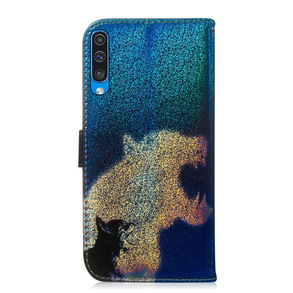 Colored Drawing Pattern Colorful Magnetic Buckle Horizontal Flip PU Leatherette Case with Holder & Card Slots & Wallet & Lanyard - Galaxy A50(Cat and Leopard)