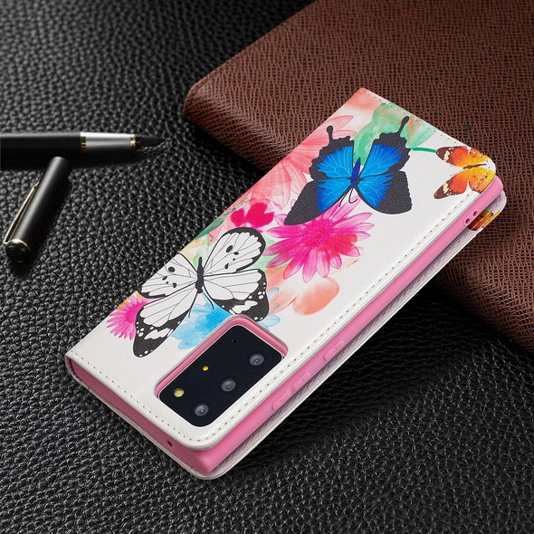 Samsung Galaxy Note20 Ultra Colored Drawing Pattern Invisible Magnetic Horizontal Flip PU Leather Case with Holder & Card Slots & Wallet(Two Butterflies)