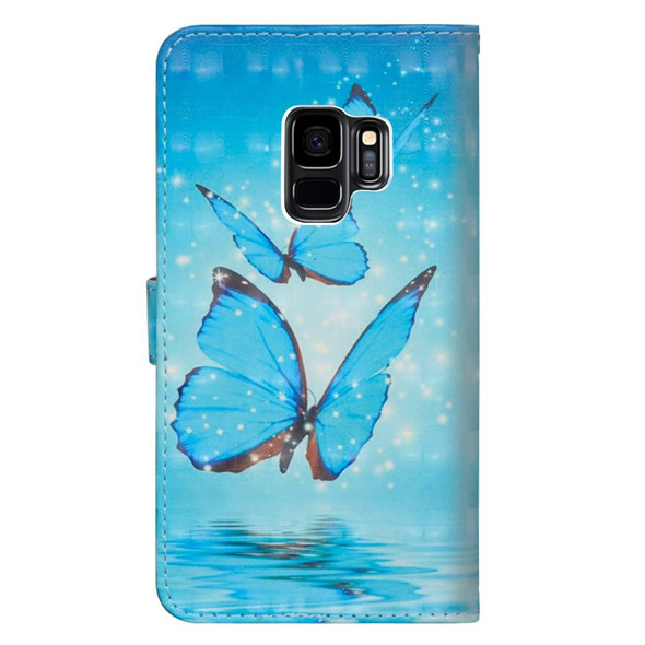 3D Painting Pattern Horizontal Flip TPU + PU Leatherette Case with Holder & Card Slots & Wallet - Galaxy S9(Three Butterfly)