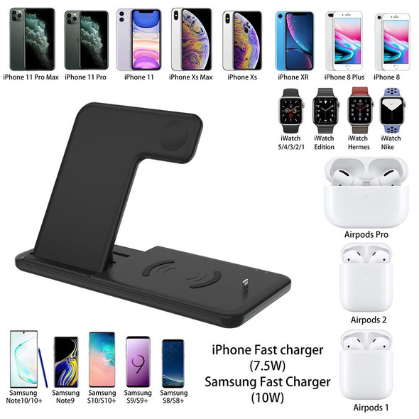 Q20 4 In 1 Wireless Charger Charging Holder Stand Station - iPhone / Apple Watch / AirPods, Support Dual Phones Charging (Black)