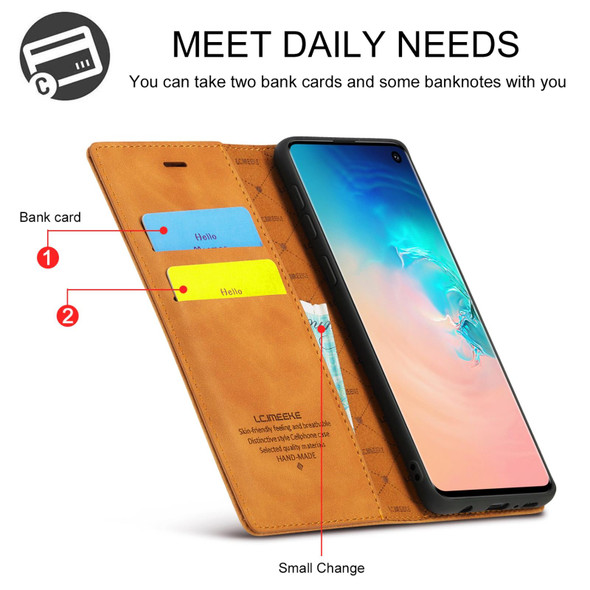 Samsung Galaxy S10 LC.IMEEKE Strong Magnetism Ultra-thin Horizontal Flip Shockproof Matte TPU + PU Leather Case with Holder & Card Slots & Wallet(Brown)