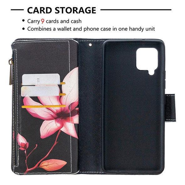 Samsung Galaxy A42 5G Colored Drawing Pattern Zipper Horizontal Flip Leather Case with Holder & Card Slots & Wallet(Lotus)