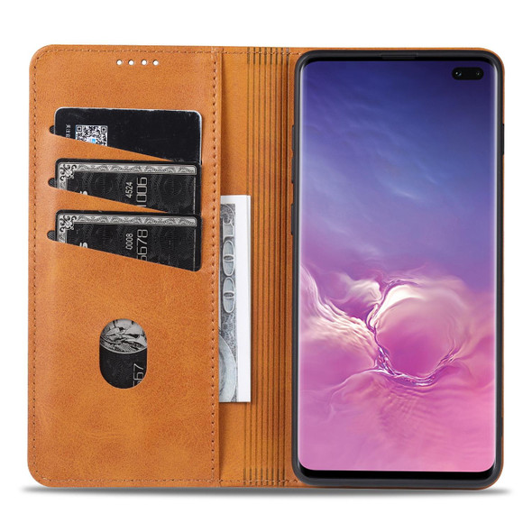 Samsung Galaxy S10+ AZNS Magnetic Calf Texture Horizontal Flip Leather Case with Card Slots & Holder & Wallet(Light Brown)