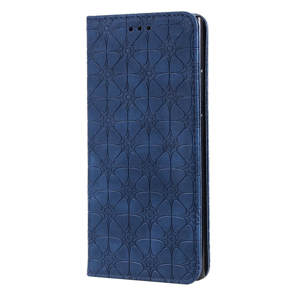 Samsung Galaxy Note20 Ultra Lucky Flowers Embossing Pattern Magnetic Horizontal Flip Leather Case with Holder & Card Slots(Dark Blue)