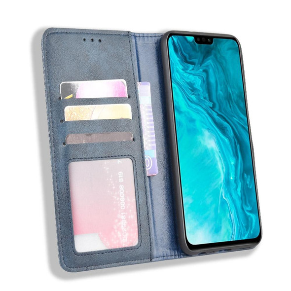 Huawei Honor 9X Lite Magnetic Buckle Retro Crazy Horse Texture Horizontal Flip Leather Case , with Holder & Card Slots & Photo Frame(Blue)