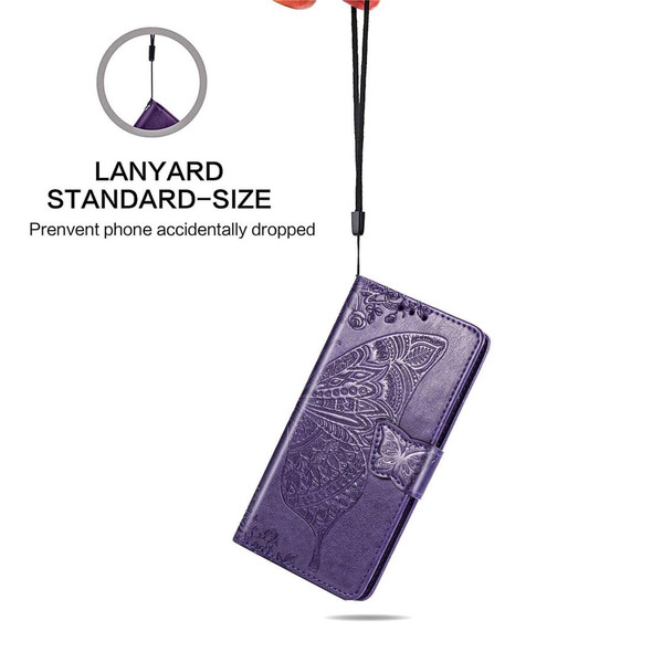 Huawei Honor 30S Butterfly Love Flower Embossed Horizontal Flip Leather Case with Bracket / Card Slot / Wallet / Lanyard(Dark Purple)