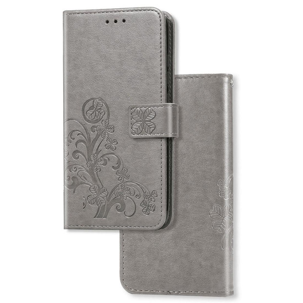 Galaxy A51 5G Lucky Clover Pressed Flowers Pattern Leather Case with Holder & Card Slots & Wallet & Hand Strap(Gray)