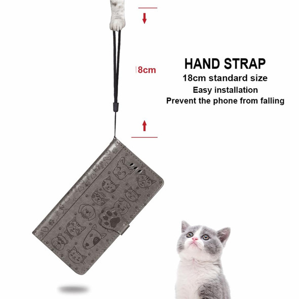 Galaxy S10 Lite/A91 Cute Cat and Dog Embossed Horizontal Flip Leather Case with Bracket / Card Slot / Wallet / Lanyard(Gray)