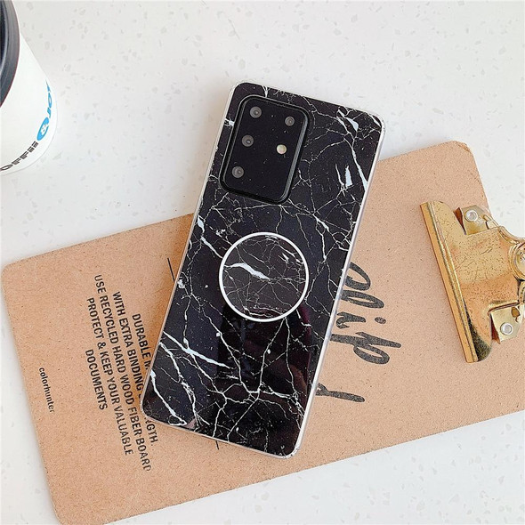 Galaxy S20 Plus TPU Smooth Marble Pattern With Folding Bracket Mobile Phone Cose(Black A30)