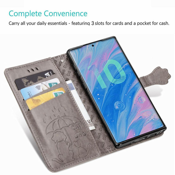 Galaxy Note 10 Pro Cute Cat and Dog Embossed Horizontal Flip Leather Case with Bracket / Card Slot / Wallet / Lanyard(Gold)