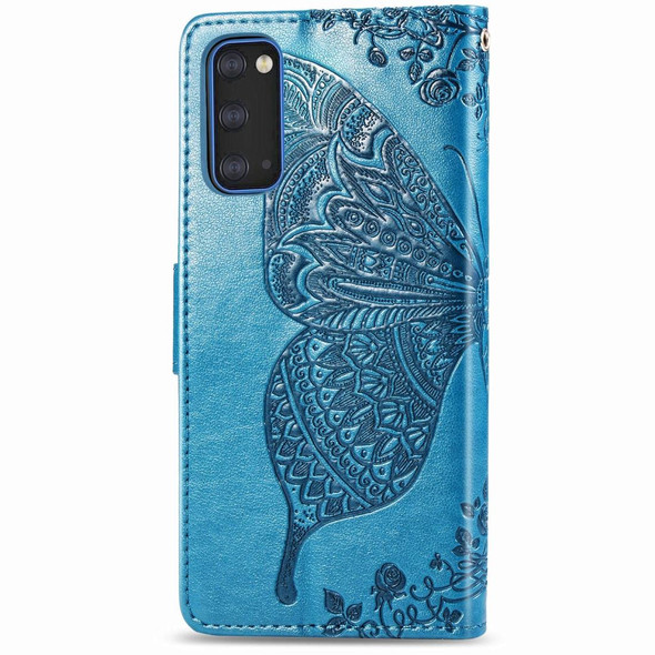 Galaxy S20 Butterfly Love Flower Embossed Horizontal Flip Leather Case with Bracket / Card Slot / Wallet / Lanyard(Blue)