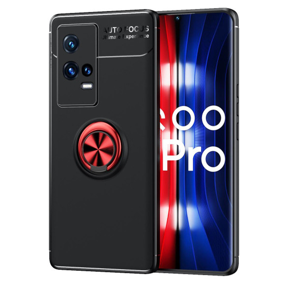 vivo iQOO 8 Pro Metal Ring Holder 360 Degree Rotating TPU Case(Black+Red)