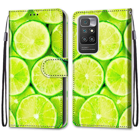 Xiaomi Redmi 10 Coloured Drawing Cross Texture Horizontal Flip PU Leather Case with Holder & Card Slots & Wallet & Lanyard(Green Lemon)