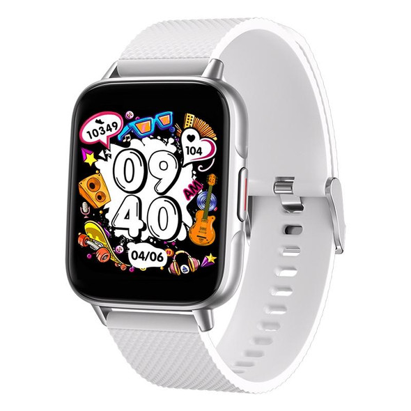 FW02 1.7 Inch Square Screen Silicone Strap Smart Health Watch Supports Heart Rate, Blood Oxygen Monitoring(White)