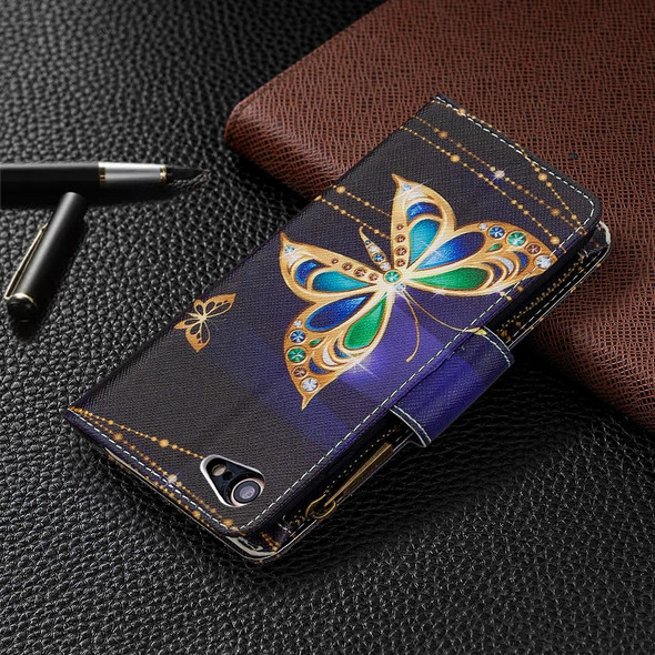 iPhone 8 & 7 Colored Drawing Pattern Zipper Horizontal Flip Leather Case with Holder & Card Slots & Wallet(Big Butterfly)