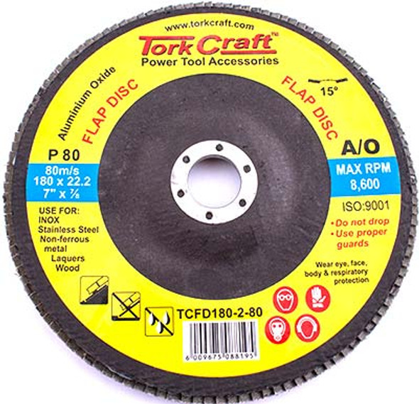 FLAP DISC 180MM 15 DEG.ANGLE 80GRIT A/O