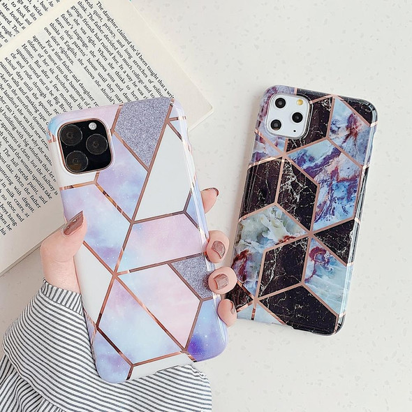 iPhone 11 Pro Max Plating Colorful Geometric Pattern Mosaic Marble TPU Mobile Phone Case(Green PJ2)