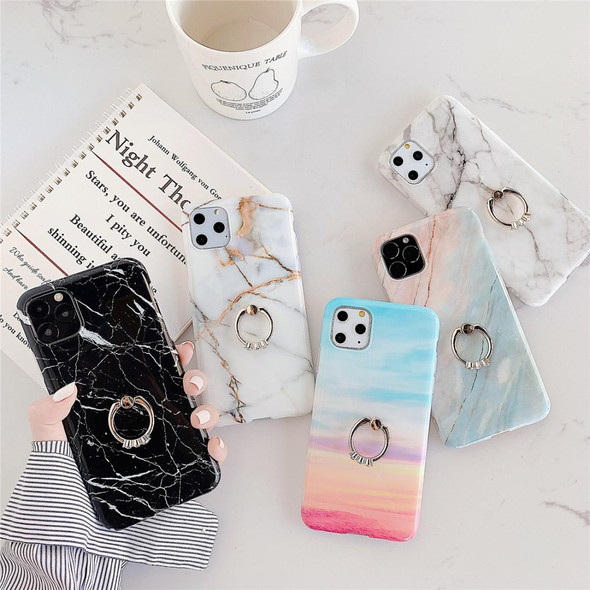 iPhone 11 Pro TPU Smooth Marble with Ring Metal Rhinestone Bracket Mobile Phone Protective Case(Snowflake Gold Q10)