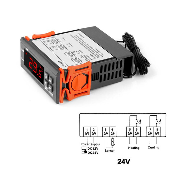 STC-1000 24V Digital Temperature Controller LED Temperature Regulator Thermostat for Incubator Relay 10A Heating and Cooling