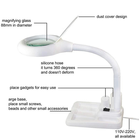 2 PCS White Led Desk Lamp Desktop Magnifying Glass Work Lamp(GB Plug)