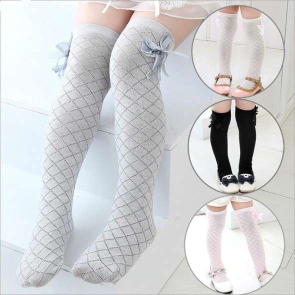 3 Pairs Children's Tube Socks Mesh Bow Princess Socks Square Grid Over Knee Socks, Size:43cm(black)