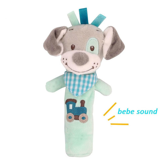 Cartoon Animal Hand Bell Rattle Interactive Toy Child Comfort Hand Grabbing Soft Plush Baby Toy(Dog)
