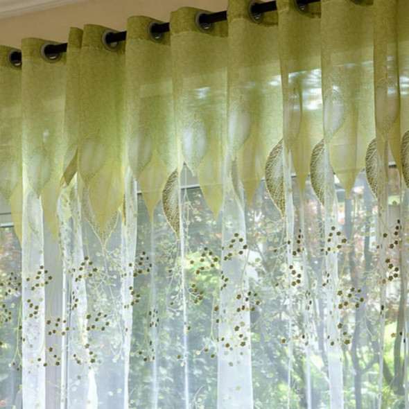 2 PCS Sheer Tulle Window Curtains for Living Room The Bedroom The Kitchen, Size:1mX2.5m (Punch)(Green)