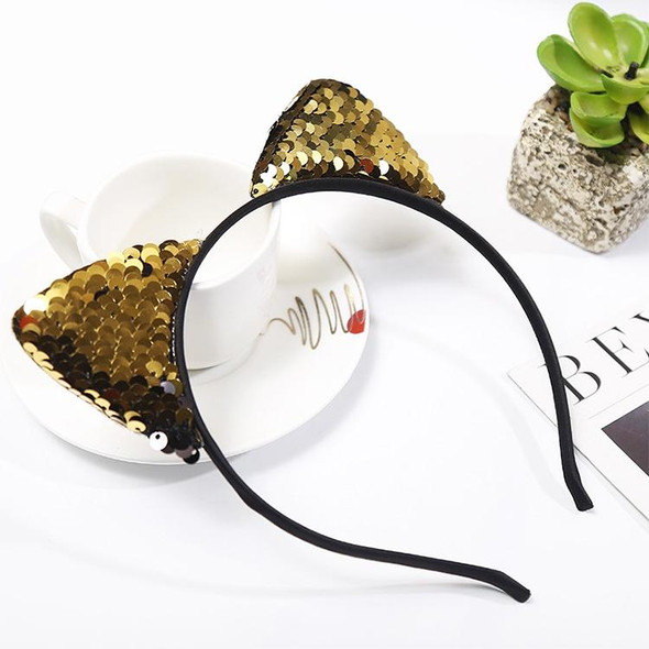 Glitter Flip Sequins Cat Ear Girl Hairband Headband Hair Hoop(Gold)