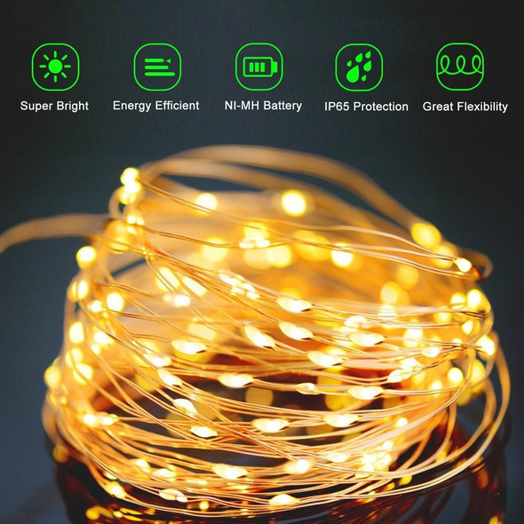 22m 200 LEDs Solar Powered Home Garden Copper Wire String Fairy Light Outdoor Christmas Party Decor Strip Lamp with 8 Modes(Warm White)