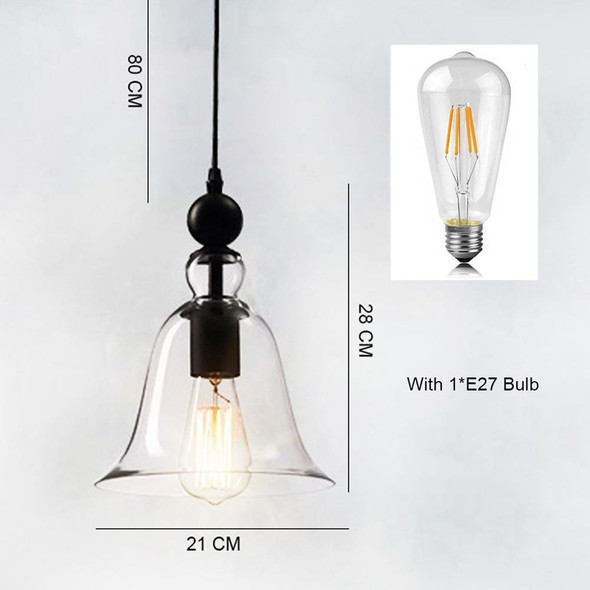 YWXLight E27 Retro Industrial Hanging Lamp Small Bell Transparent Glass Pendant Light (Warm White)