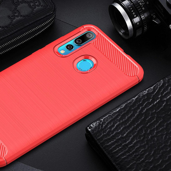 Brushed Texture Carbon Fiber Shockproof TPU Case for Huawei Nova 4 (Red)