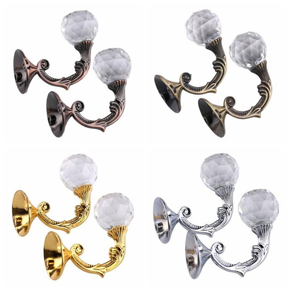 1 Pair Vintage Crystal Flower Barb Curtain Decoration Wall Hook(Bronze)