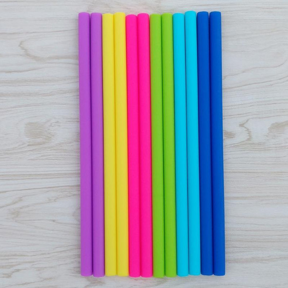 10 PCS Food Grade Silicone Straws Cartoon Colorful Drink Tools with 1 Brush, Straight Pipe, Length: 14cm, Outer Diameter: 10mm, Inner Diameter: 8.5mm, Random Color Delivery