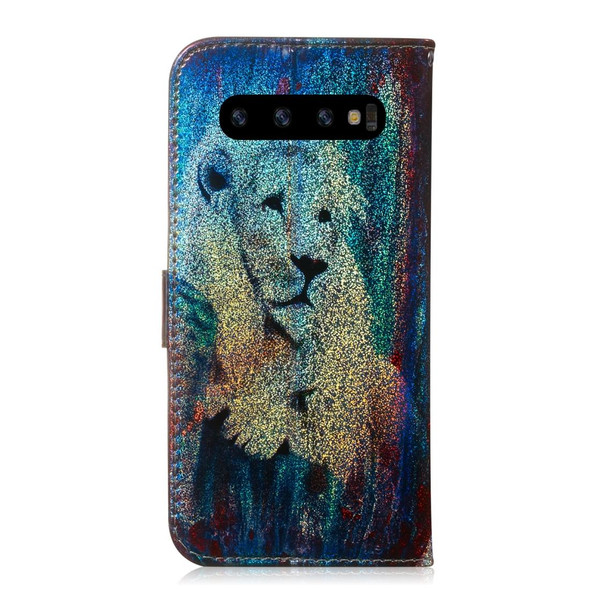 Colored Drawing Pattern Colorful Magnetic Buckle Horizontal Flip PU Leatherette Case with Holder & Card Slots & Wallet & Lanyard - Galaxy S10+(White Lion)