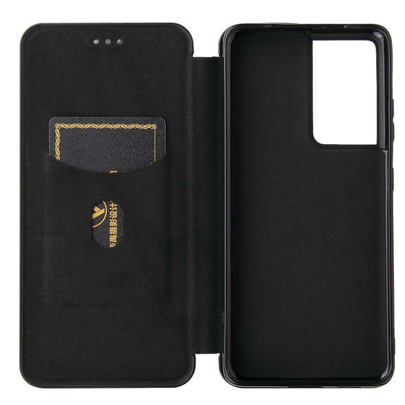 Samsung Galaxy S21 Ultra 5G Carbon Fiber Texture Magnetic Horizontal Flip TPU + PC + PU Leather Case with Card Slot(Black)