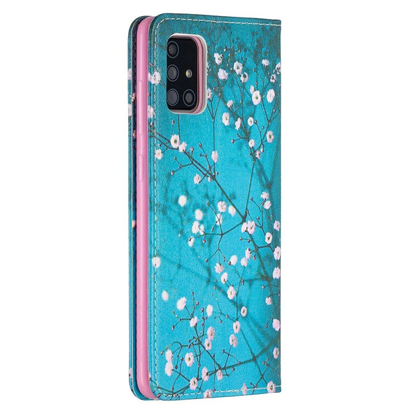 Samsung Galaxy A71 Colored Drawing Pattern Invisible Magnetic Horizontal Flip PU Leather Case with Holder & Card Slots & Wallet(Plum Blossom)