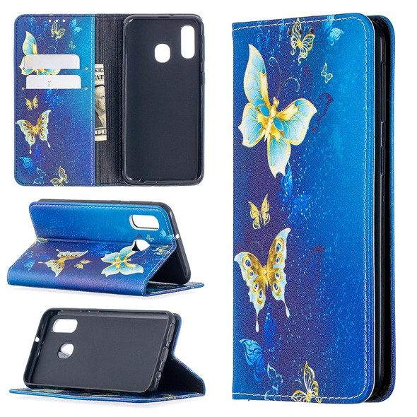 Samsung Galaxy A40 Colored Drawing Pattern Invisible Magnetic Horizontal Flip PU Leather Case with Holder & Card Slots & Wallet(Kingdee)