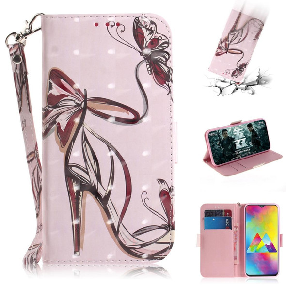 3D Painting Pattern Coloured Drawing Horizontal Flip Leatherette Case with Holder & Card Slots & Wallet - Galaxy M20(Butterfly High Heels)