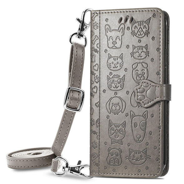 Samsung Galaxy A32 5G Cute Cat and Dog Embossed Horizontal Flip Leather Case with Holder & Card Slots & Wallet & Crossbody Lanyard & Card Cover(Gray)