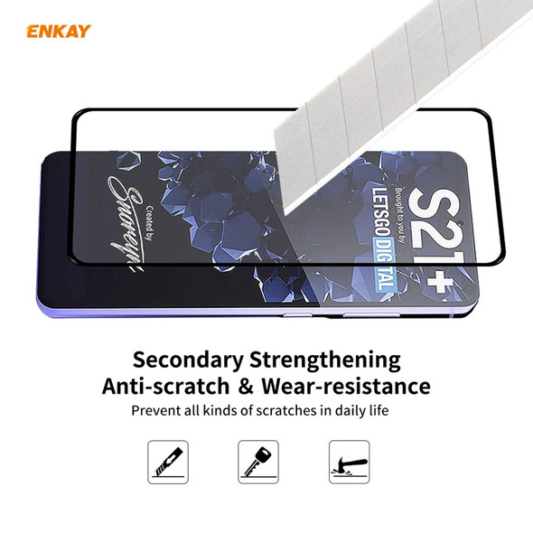 2 PCS - Samsung Galaxy S21+ 5G ENKAY Hat-Prince Full Glue 0.26mm 9H 2.5D Tempered Glass Full Coverage Film Support Fingerprint Unlock