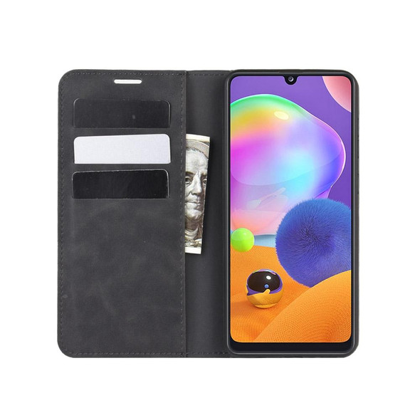 Galaxy A31 Retro-skin Business Magnetic Suction Leather Case with Holder & Card Slots & Wallet(Black)