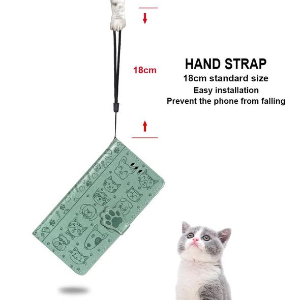 Galaxy M31 Cute Cat and Dog Embossed Horizontal Flip Leather Case with Bracket / Card Slot / Wallet / Lanyard(Green)