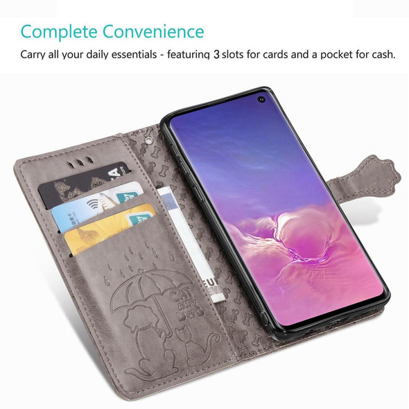 Galaxy S10 Cute Cat and Dog Embossed Horizontal Flip Leather Case with Bracket / Card Slot / Wallet / Lanyard(Pink)