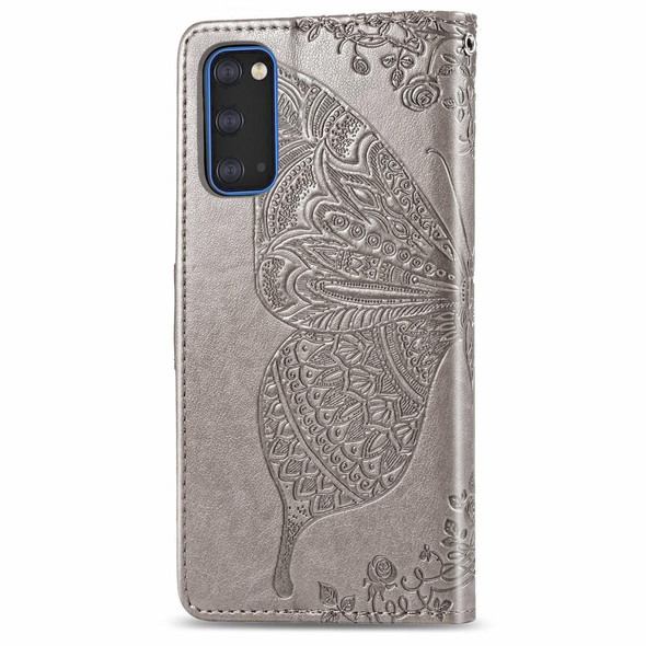 Galaxy S20 Butterfly Love Flower Embossed Horizontal Flip Leather Case with Bracket / Card Slot / Wallet / Lanyard(Gray)