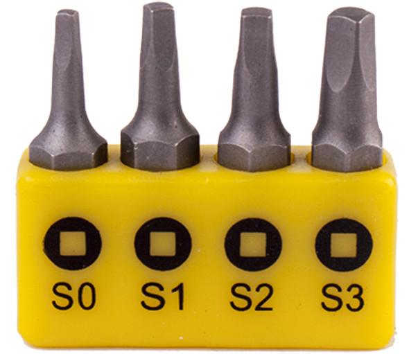 SCREWDRIVER BIT SET SQUARE RECESS 4PCE 25MM SQ0.1.2.3