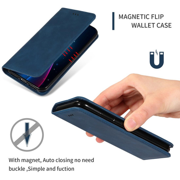 Retro Skin Feel Business Magnetic Horizontal Flip Leather Case for Samsung Galaxy S10(Navy Blue)